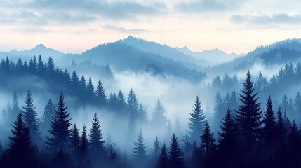 Fototapeta premium Misty Mountains Enveloped in a Blue Forest