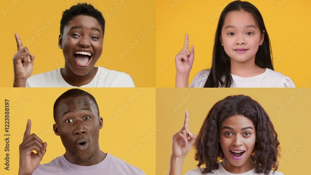 Poster a collection of diverse individuals showcasing different gestures and emotions. each person demonstr