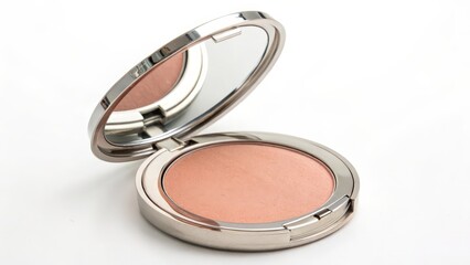 Open Compact of Peach-Colored Cosmetic Powder