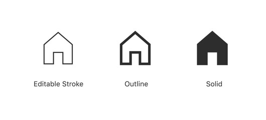 home icon vector set, home, house, or home page sign icon in line, solid, and editable stroke style for user interfaces, website and apps