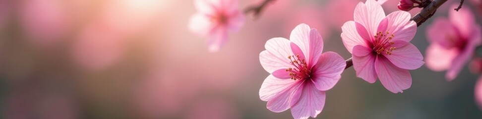 Fototapeta premium Soft focus sakura flowers sway gently in breeze, garden, blossom