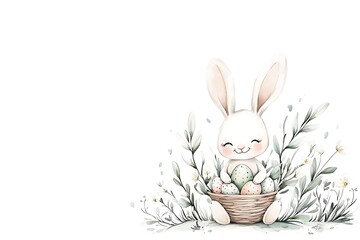 Obraz premium Easter day bunny with eggs watercolor style springtime vibes whimsical atmosphere