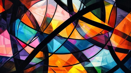 Vibrant Abstract Composition with Bold Lines and Colors Creating Dynamic Patterns