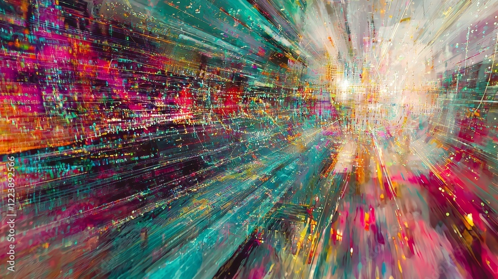 Poster high tech data streamlines visualized in colorful abstract patterns