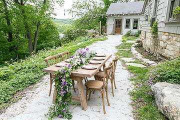 Obraz premium Easter day outdoor dining serene garden celebration with joyful gatherings and scenic views