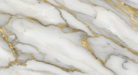 Seamless abstract marble texture in shades of white, gray, and gold, with natural veins and swirls.