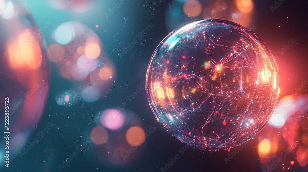 Poster abstract interconnected spheres representing data interaction and digital connectivity