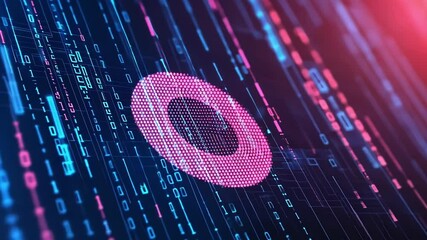 Futuristic digital fingerprint being scanned with data processing in server room visualization, suggesting identity verification, biometric security, and advanced technology - Powered by Adobe