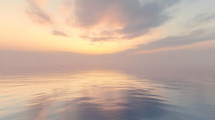 Fototapeta premium Serene sunset over calm ocean waters, soft pastel colors, dreamy atmosphere, peaceful landscape.