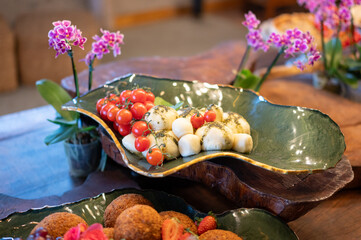 Casamento, buffet, decora&ccedil;&atilde;o, elementos, prato, mesa, alimentos, decorado, festa, debutante