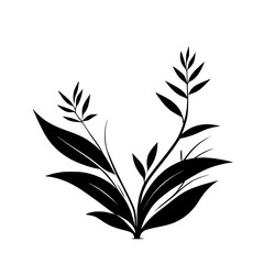 Black and White Floral Silhouette: Elegant Botanical Illustration, Minimalist Plant Design, Nature-Inspired Vector Graphic