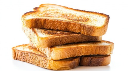 A small stack of toast bread with golden-brown edges, isolated on a seamless white background for clarity