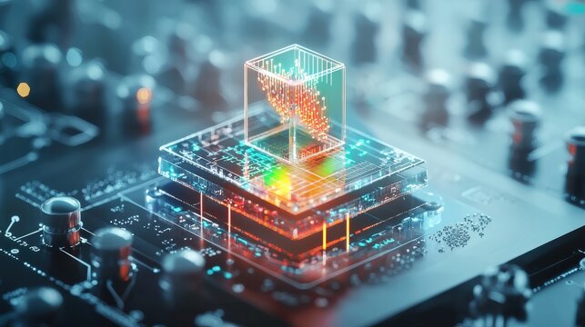 A glowing biochip analyzing genetic disorders in real-time.