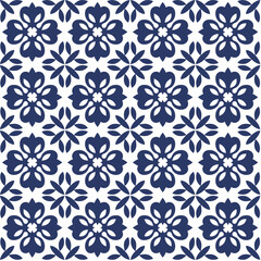 Classic Blue and White Tile Pattern with Ornamental Borders