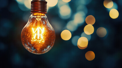Illuminated Bulb in Bokeh Background Photograph for Creative Inspiration and Design Concepts