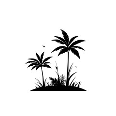 Serene Tropical Island Sunset: Palm Trees Silhouette on a White Sun Background