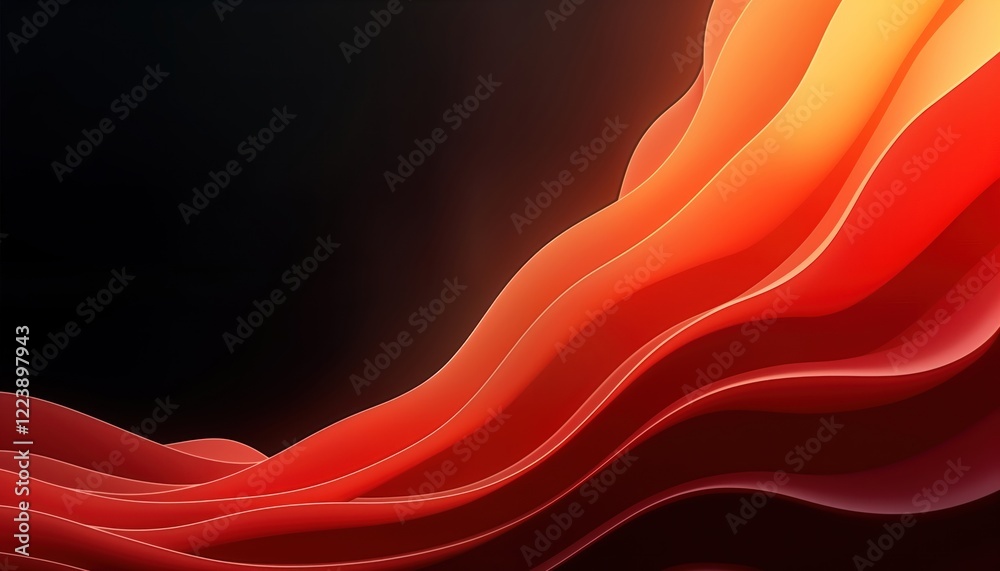 Poster dynamic abstract illustration with red, orange curved shapes on black background. modern design with