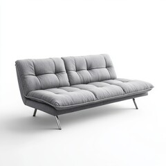 Fototapeta premium Modern gray futon sofa with tufted cushions and sleek metal legs.