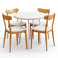 Fototapeta premium White round table with four light wood chairs.