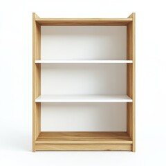 Empty wooden bookcase with white shelves, ready for display.