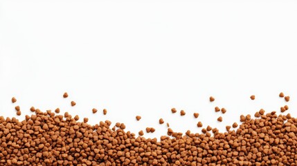 Naklejka premium Close-up of kibble texture in a large pile of dry dog food, placed against a seamless white background