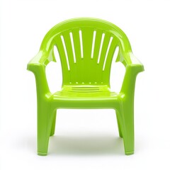 Fototapeta premium Bright green plastic chair, perfect for outdoor use.