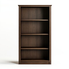 Dark brown wooden bookcase with three shelves.