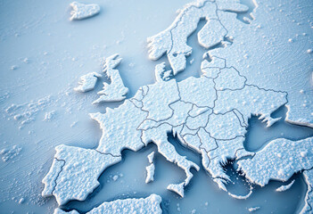 Map of European countries covered in snow