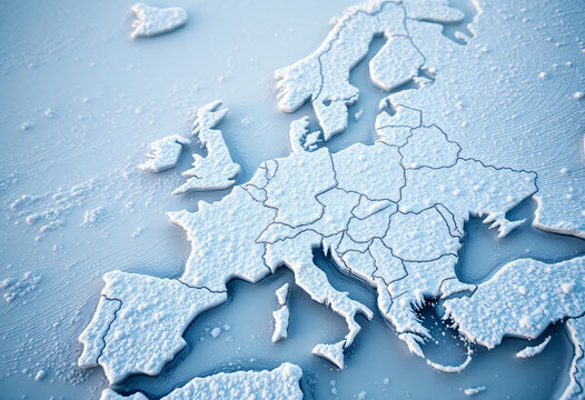 Map of European countries covered in snow