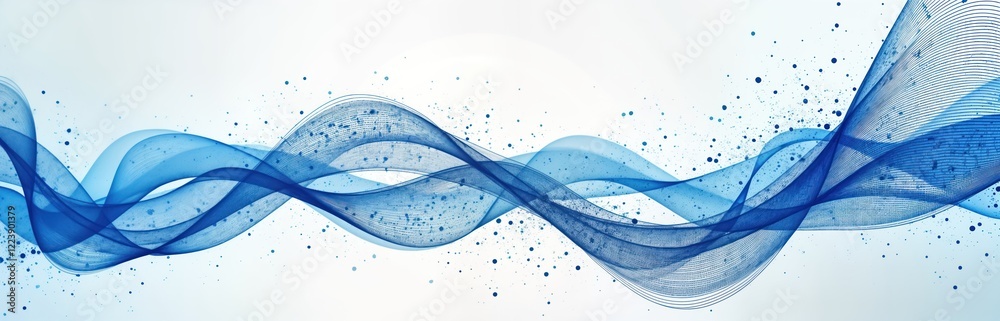 Aufkleber Abstract dynamic blue wave pattern. Smooth lines, dots create futuristic design. Fluid lines create vibrant color effect. Suitable for tech abstract background. Modern, elegant visual. Perfect for