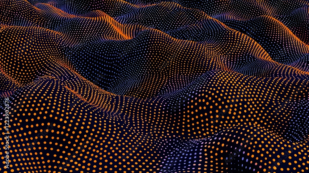 Poster abstract orange and blue particle wave background.