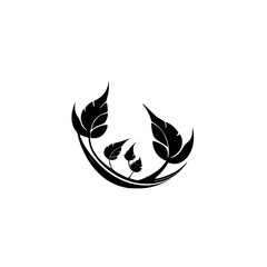 Elegant Black and White Floral Design: Minimalist Botanical Leaves Circle Illustration. Perfect for logos, branding, and nature-inspired projects.