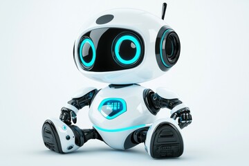 Robot is sitting on a white background, mini AI concept