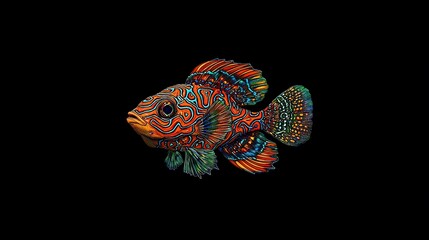 Fototapeta premium Vibrant mandarin fish isolated on black background. (1)