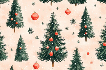 Christmas tree pattern with colorful ornaments and twinkling lights, surrounded by wrapped gifts and a warm fireplace in a cozy living room setting.