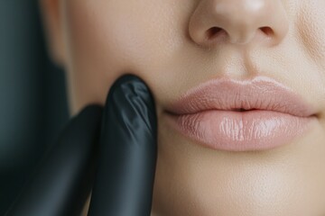 Woman's lips are painted with a lip liner
