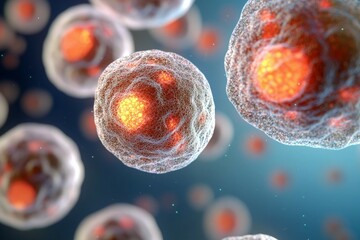 Naklejka premium Close up of a bunch of cells with some of them having red spots