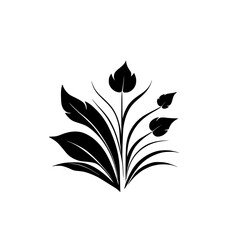 Elegant Black and White Floral Design: Botanical Silhouette Illustration, Simple Nature Pattern, Vector Graphic for Decoration