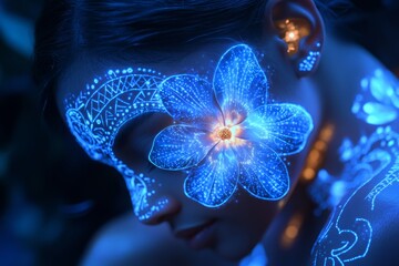 Glowing flower design on a person's face