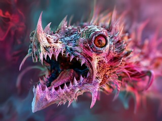 Fierce Colorful Dragon Head Digital Art Print