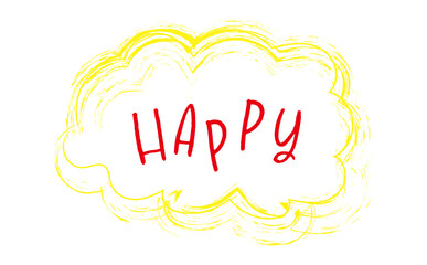 手書き風に描いた、HAPPY（幸せ）の文字の、シンプルなロゴマーク
