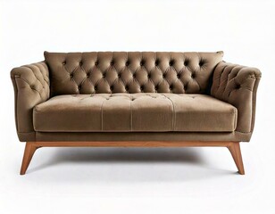 Fototapeta premium modern sofa with button tufts and angular wooden legs isolated white background 