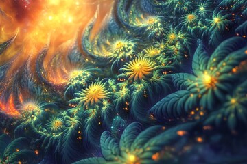 Fototapeta premium Abstract fractal art: vibrant, glowing flora