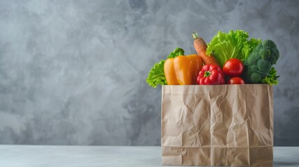 Eco bag with vegetables on gray background, ecology concept
