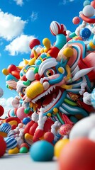 Zodiac animalthemed festival floats, vibrant lanterns and decorations, 3D illustration