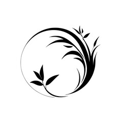 Fototapeta premium Elegant Black and White Floral Design: Circular Botanical Illustration, Minimalist Nature Graphic, Stylish Plant Frame