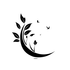 Fototapeta premium Urban Nature: A Minimalist Cityscape with Flourishing Plants and Birds. A symbolic artwork representing the balance of nature and urban life.
