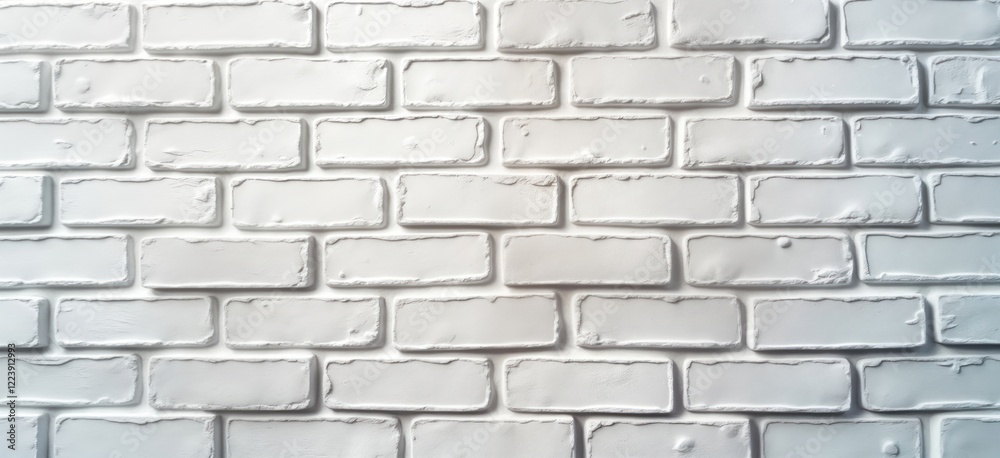 Poster White brick wall texture forms wide panorama pattern background. Perfect for web banners interior design projects. Aged, textured look adds rustic feel. White surface repetitive structure resembles