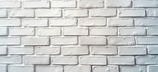Fototapeta premium White brick wall texture forms wide panorama pattern background. Perfect for web banners interior design projects. Aged, textured look adds rustic feel. White surface repetitive structure resembles