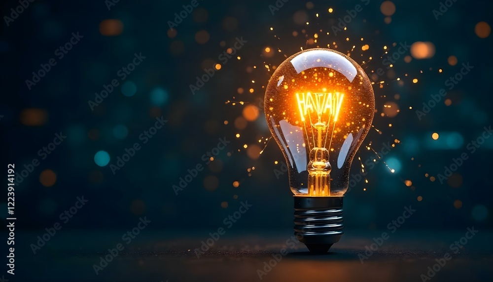 Poster a glowing lightbulb with its filament replaced by a circuit board emits radiant energy against a dar